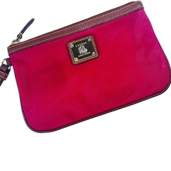 Ralph Lauren Red Makeup Toiletry Cosmetic Small Travel Pouch Bag Leather Strap - Picture 2 of 13